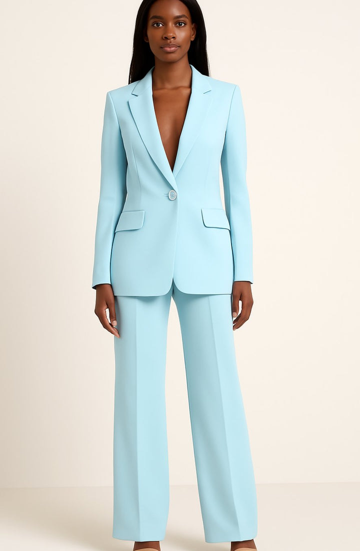 Elegantes Blazer Hosen Set für Damen einreihig tailliert - Türkis