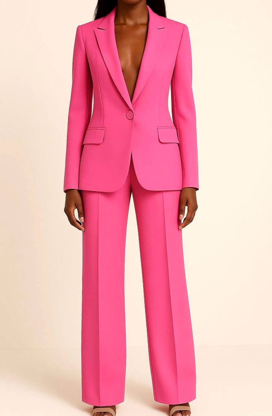 Elegantes Blazer Hosen Set für Damen einreihig tailliert - Rosa