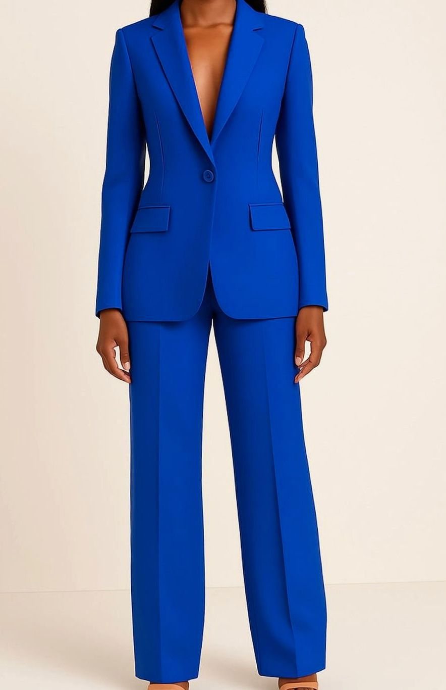 Elegantes Blazer Hosen Set für Damen einreihig tailliert - Blau