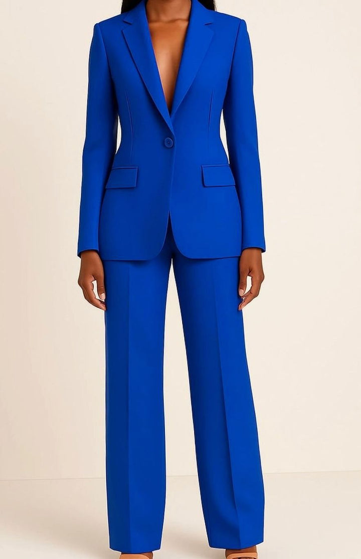 Elegantes Blazer Hosen Set für Damen einreihig tailliert - Blau