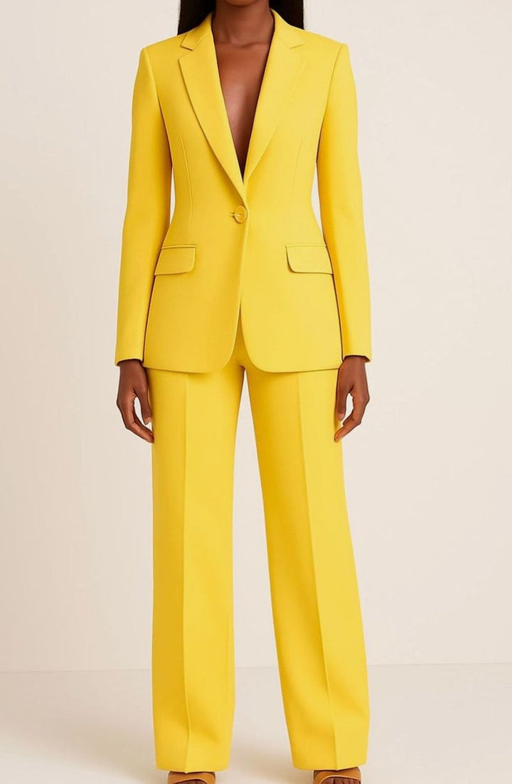 Elegantes Blazer Hosen Set für Damen einreihig tailliert - Gelb