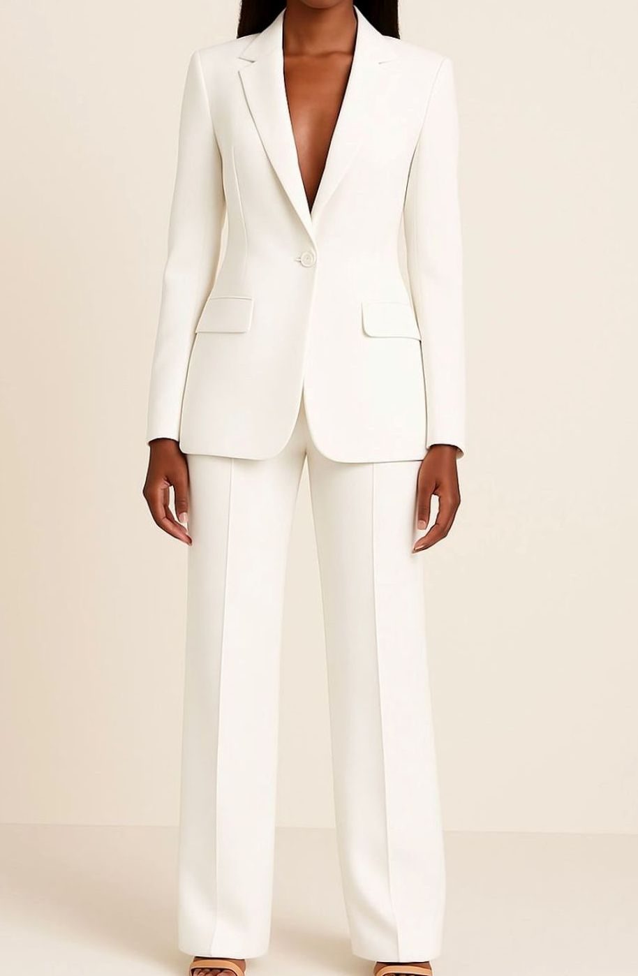 Elegantes Blazer Hosen Set für Damen einreihig tailliert - Weiß