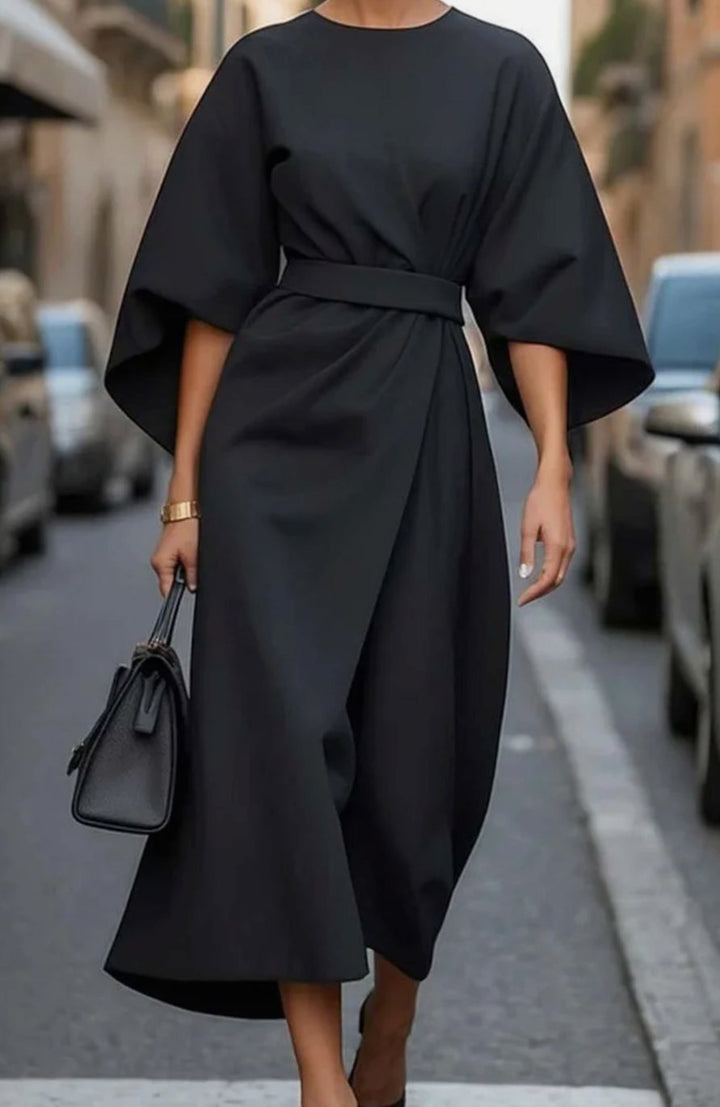 Elegantes Midi-Kleid mit Laternenärmeln und Gürtel für Damen