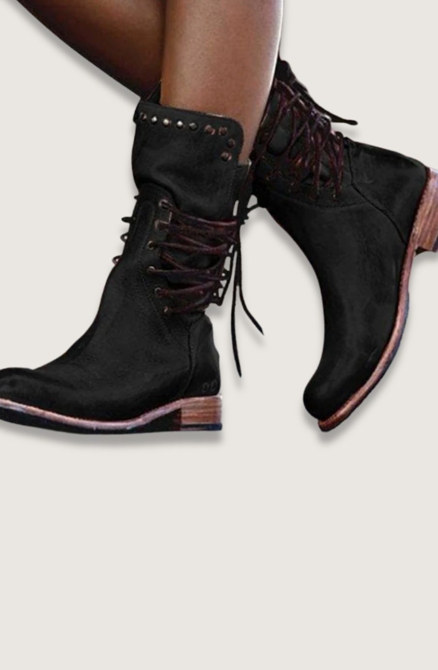 Enkellaarsjes Dames Vintage Veterschoenen Blokhak Nieten