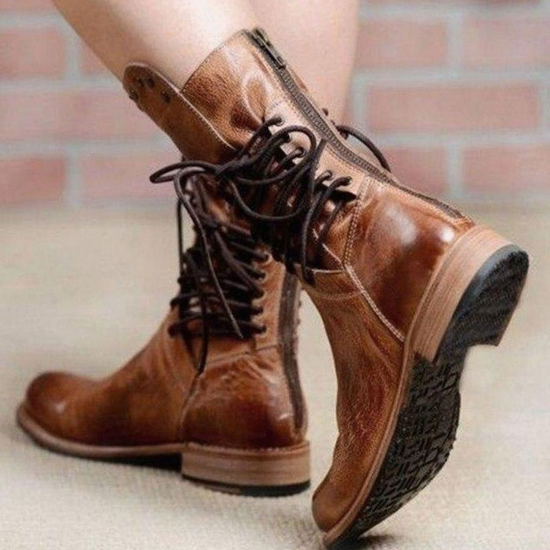 Enkellaarsjes Dames Vintage Veterschoenen Blokhak Nieten
