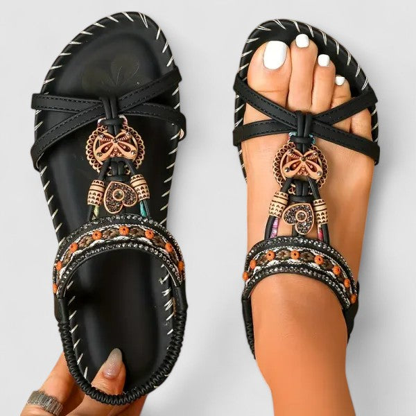 Athena | Damen Riemchen Flache Sandalen mit offenem Zeh