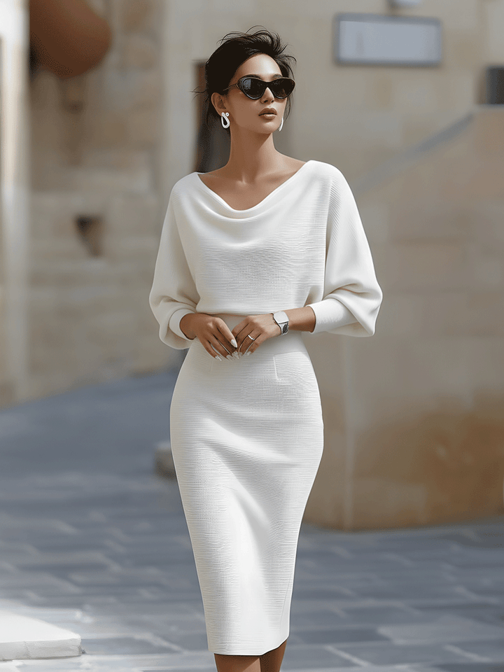 Paisley | Damen Stehkragen Fledermausärmel Midikleid Bodycon