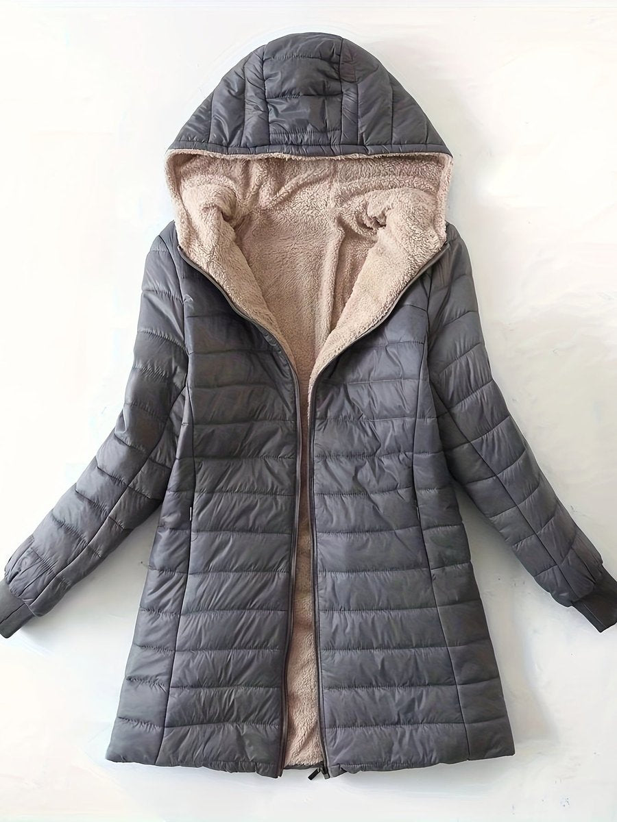 Fleece Gevoerde Puffer Jas Dames Halflang Ritssluiting