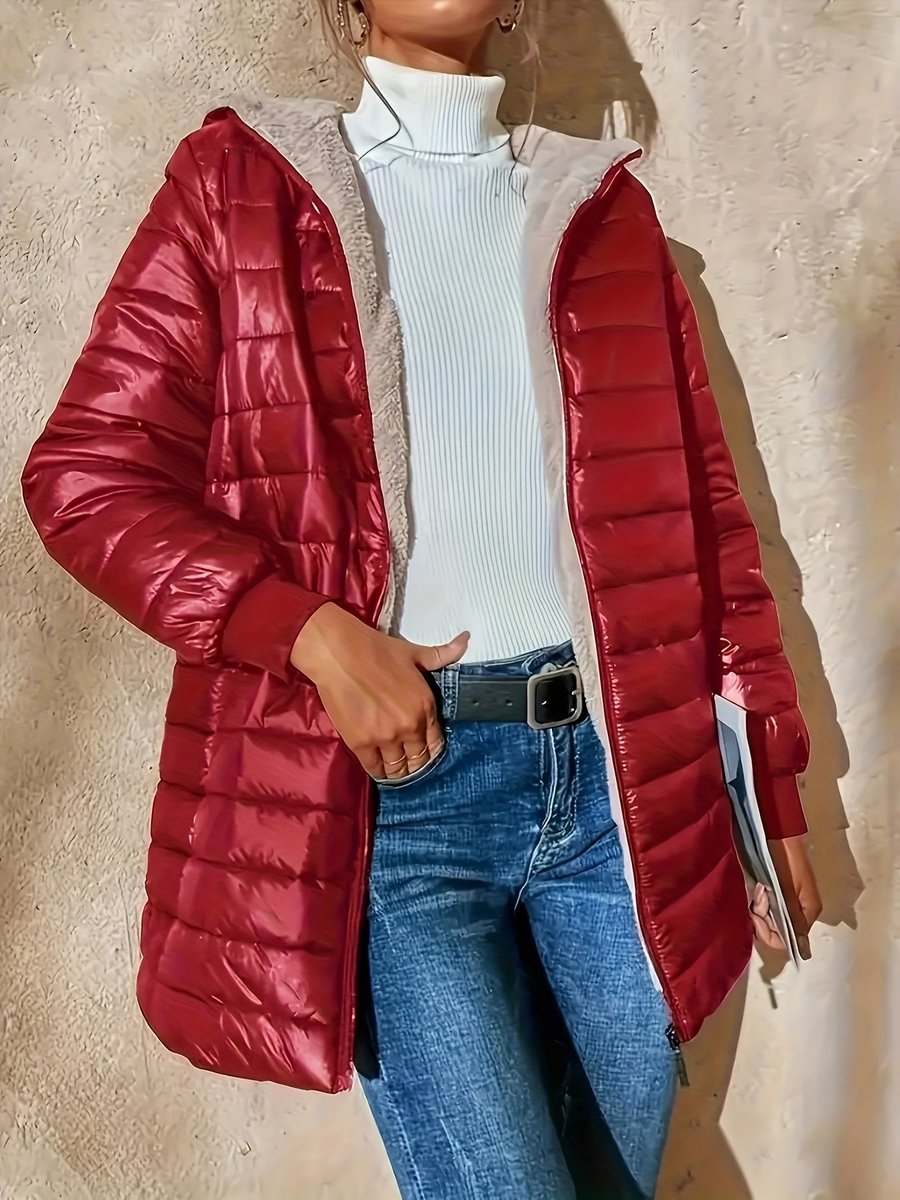 Fleece Gevoerde Puffer Jas Dames Halflang Ritssluiting