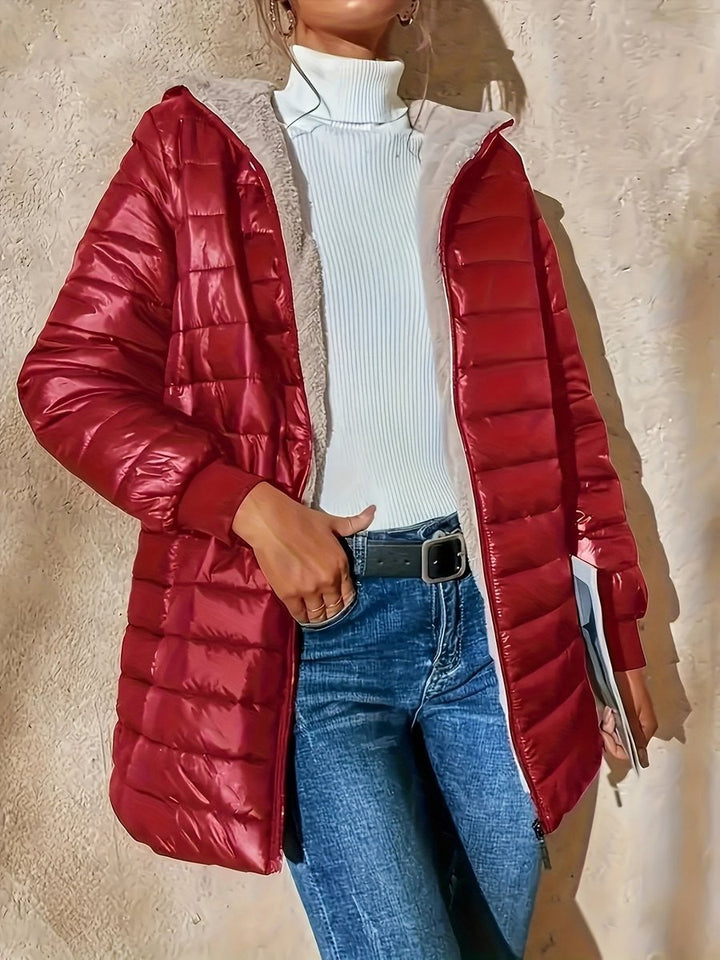 Fleece Gevoerde Puffer Jas Dames Halflang Ritssluiting