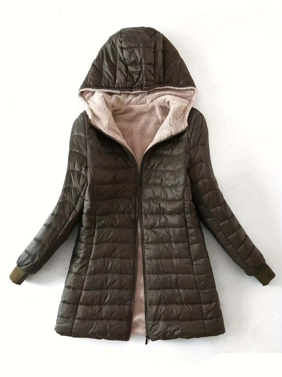 Fleece Gevoerde Puffer Jas Dames Halflang Ritssluiting