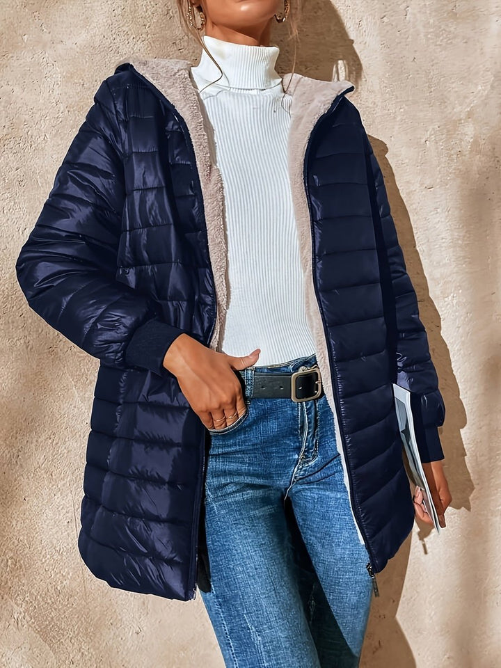 Fleece Gevoerde Puffer Jas Dames Halflang Ritssluiting