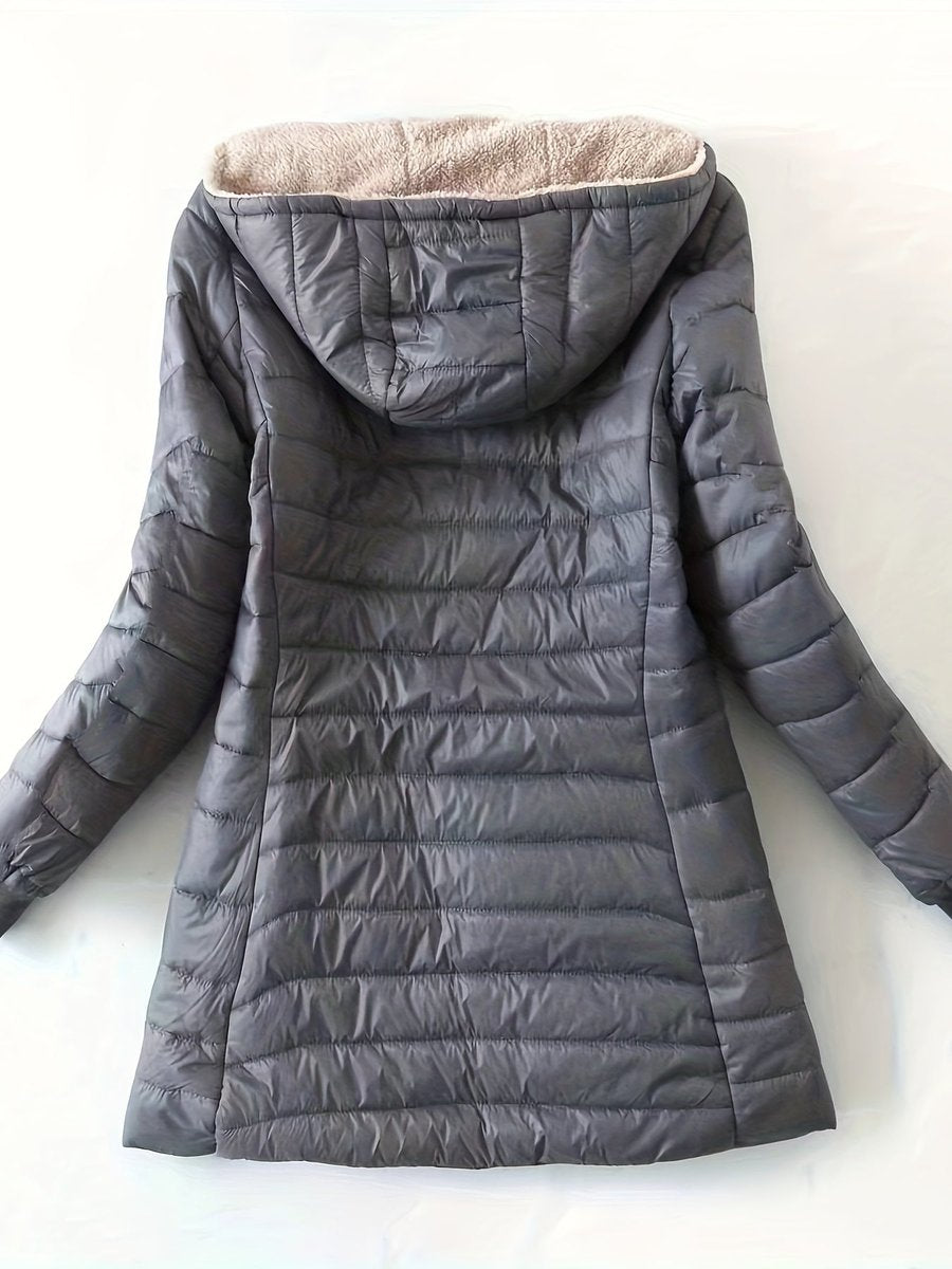 Fleece Gevoerde Puffer Jas Dames Halflang Ritssluiting
