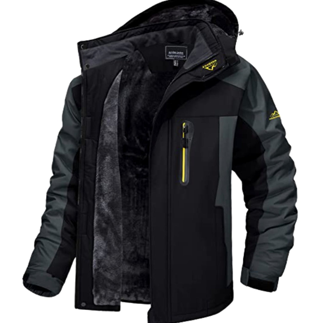 Fleece Gevoerde Waterdichte Winterjas Heren met Capuchon - Zwart