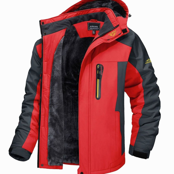 Fleece Gevoerde Waterdichte Winterjas Heren met Capuchon - Rood