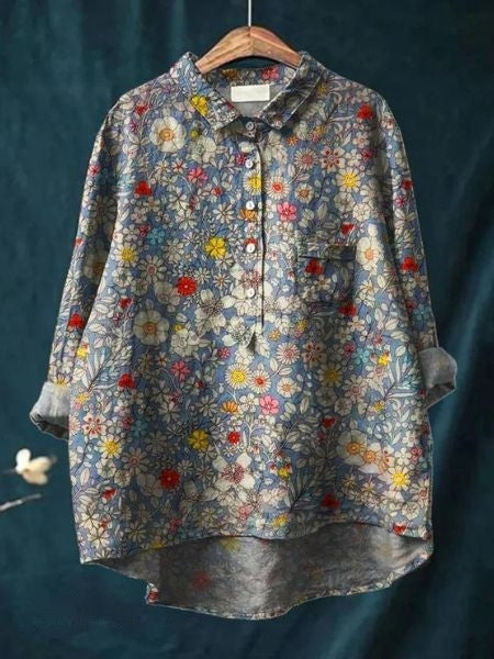 Bella | Dames Bloemen Knoop Voorkant Zak Blouse