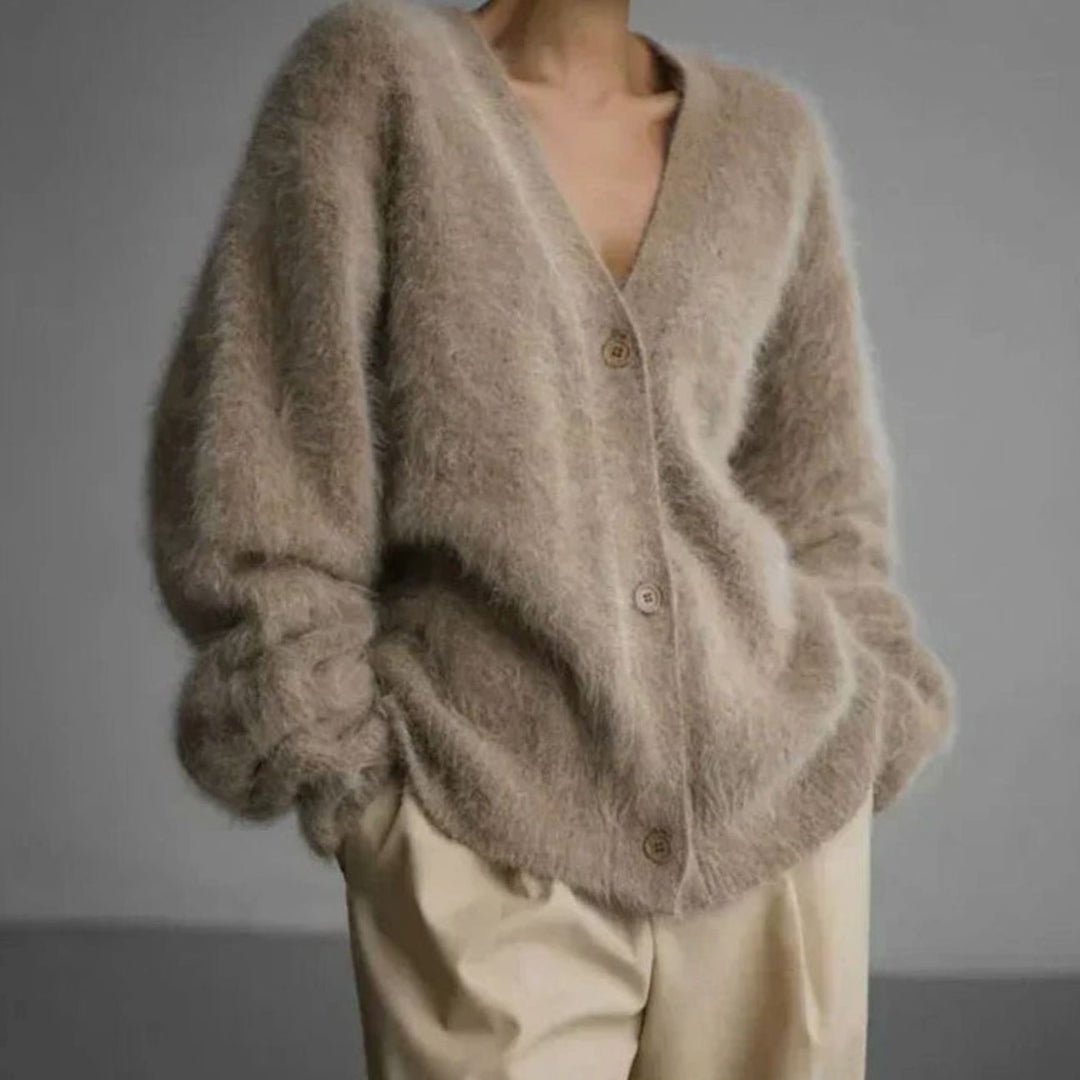 Fluffy V-hals Cardigan Dames Losse Knopen Vest
