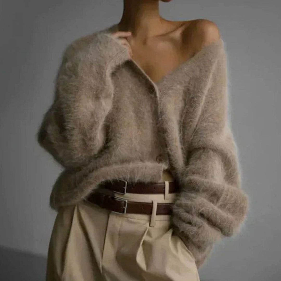 Fluffy V-hals Cardigan Dames Losse Knopen Vest - Beige