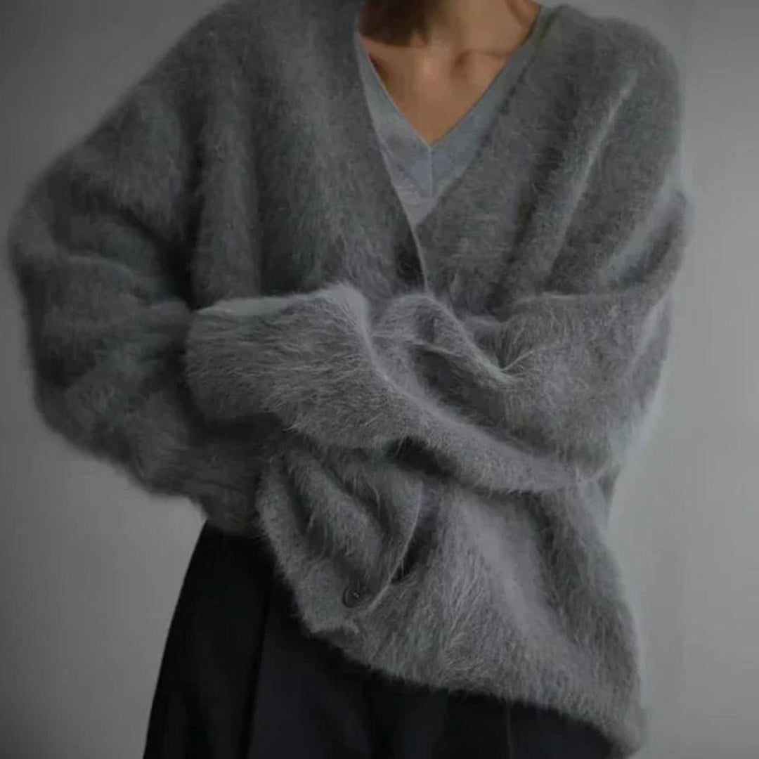 Fluffy V-hals Cardigan Dames Losse Knopen Vest - Donkergrijs