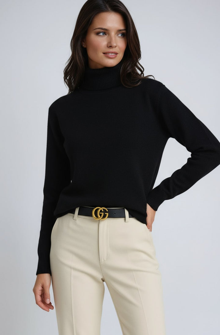 Gebreide Coltrui Dames Slim Fit met Ribboorden - Zwart