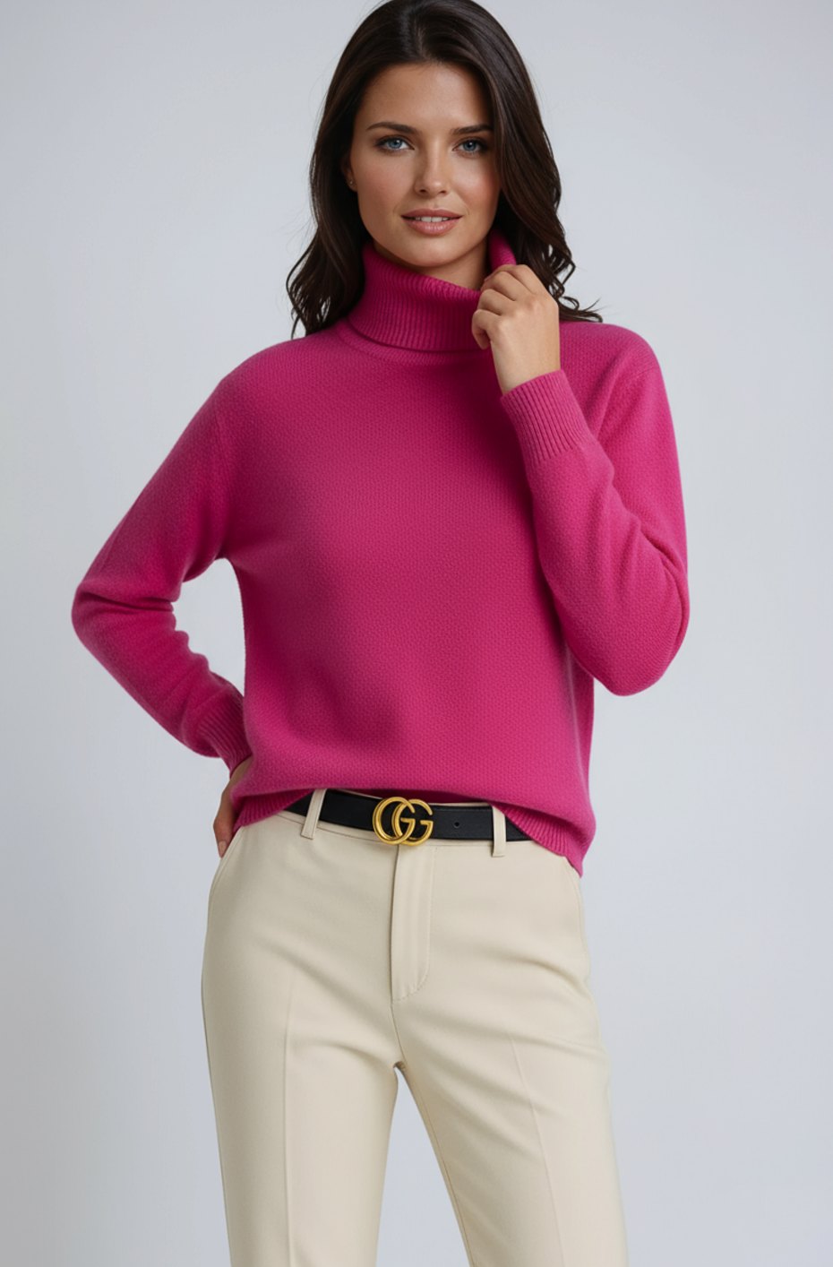 Gebreide Coltrui Dames Slim Fit met Ribboorden - Donkerroze