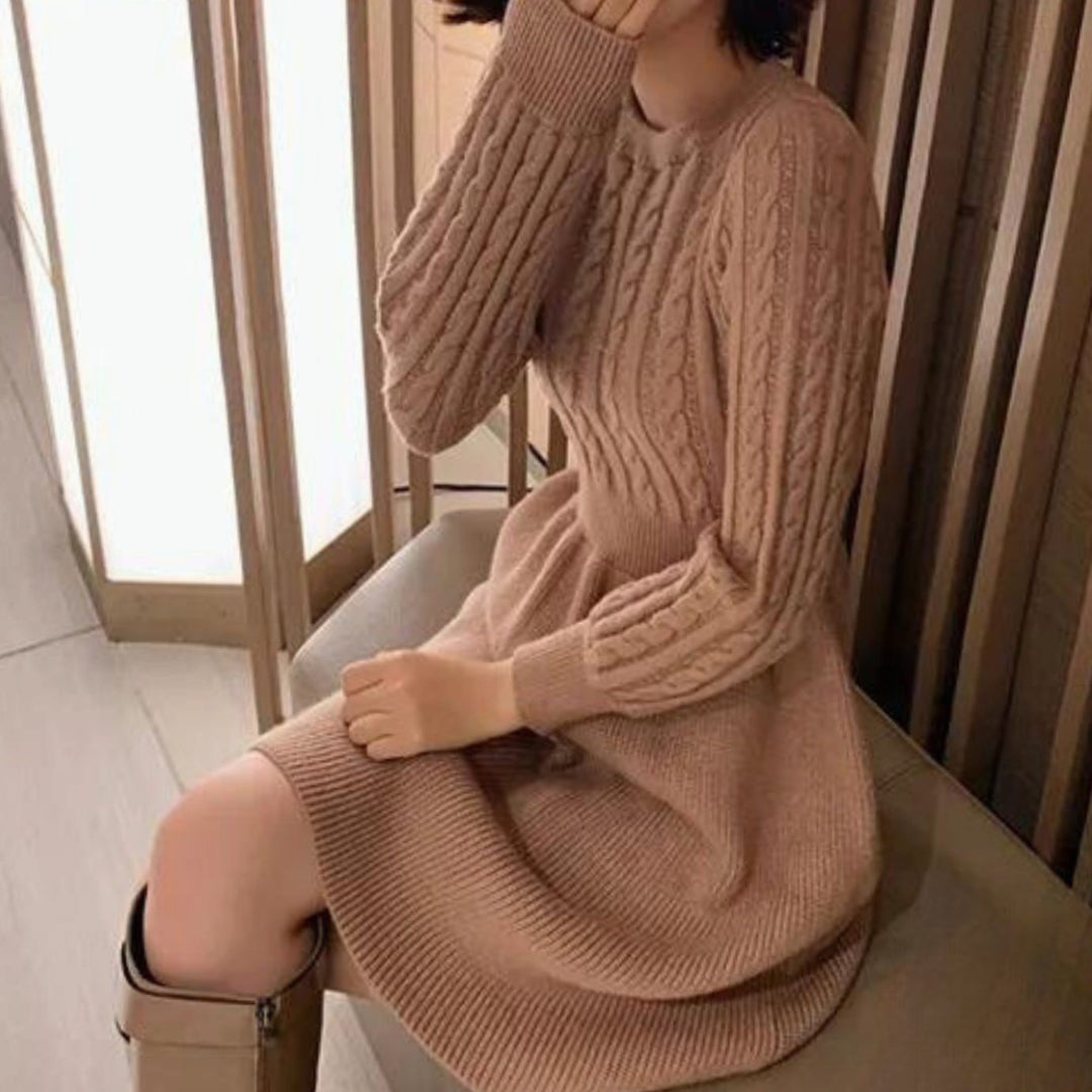 Gebreide najaarsjurk dames cable-knit A-lijn