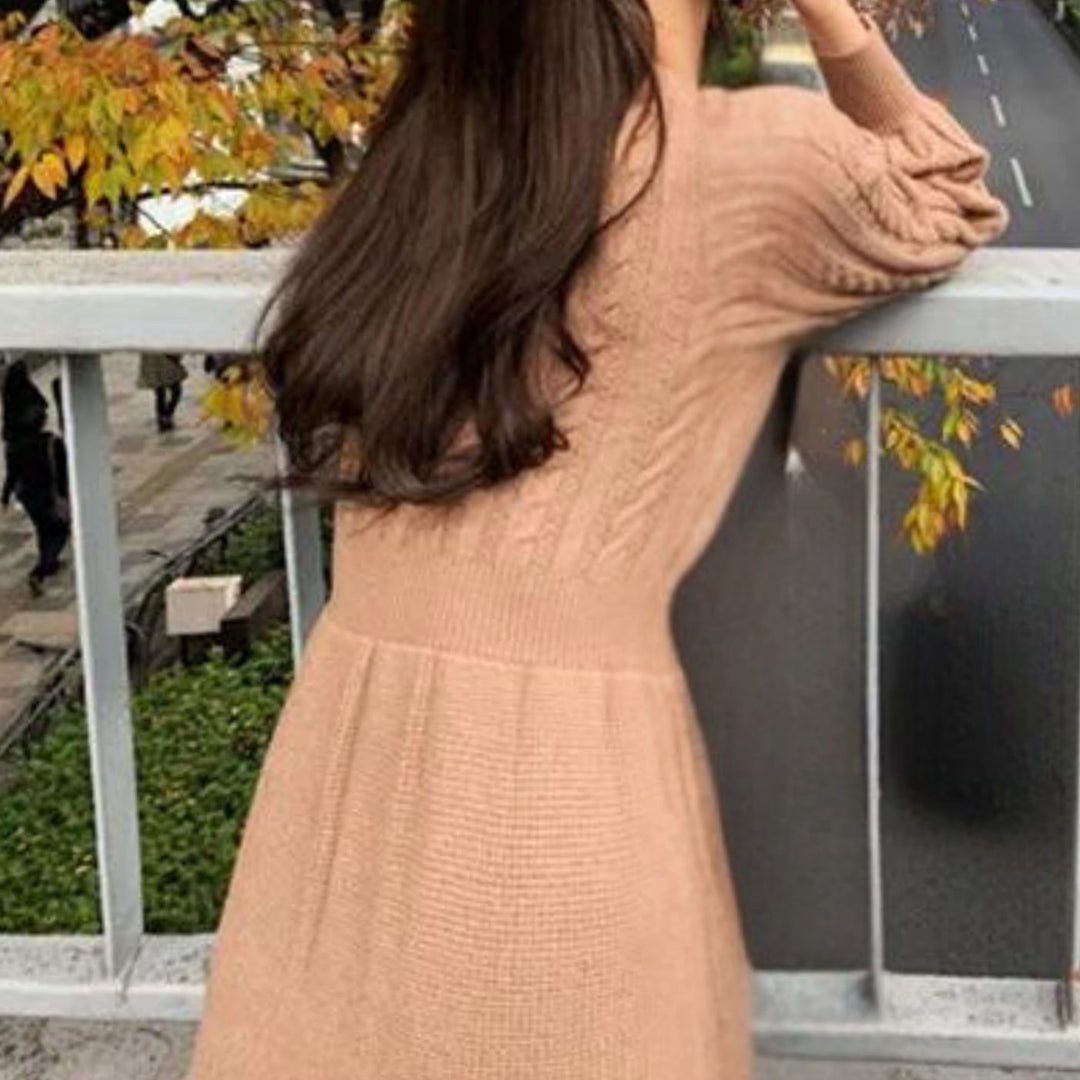 Gebreide najaarsjurk dames cable-knit A-lijn