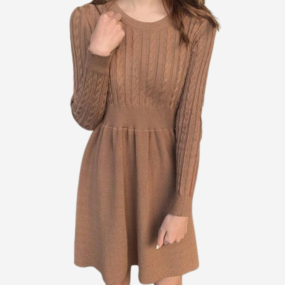 Gebreide najaarsjurk dames cable-knit A-lijn