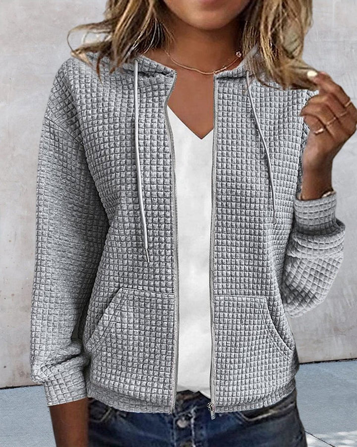 Gebreide Trui Dames Casual Rits Hoodie Vest met Zakken - Grijs