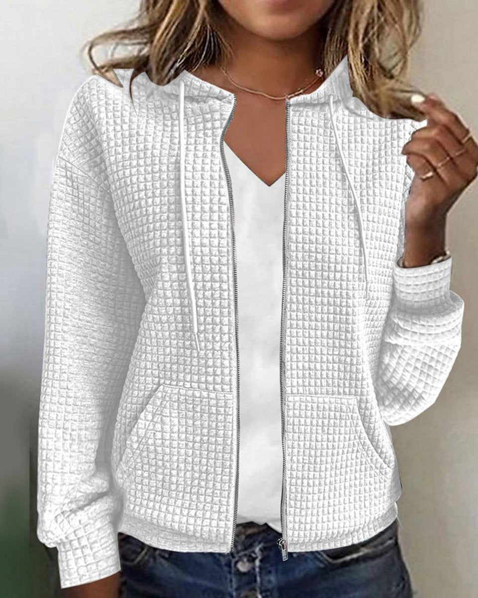 Gebreide Trui Dames Casual Rits Hoodie Vest met Zakken - Wit