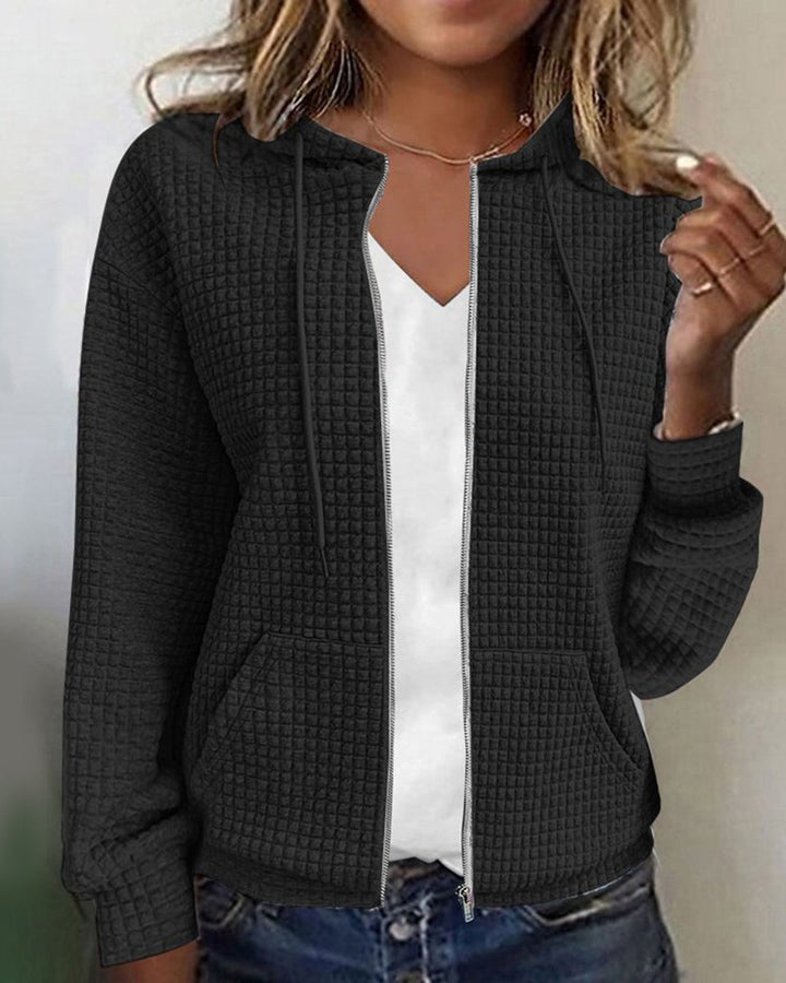 Gebreide Trui Dames Casual Rits Hoodie Vest met Zakken - Zwart