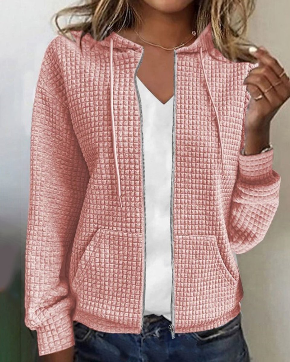 Gebreide Trui Dames Casual Rits Hoodie Vest met Zakken - Roze