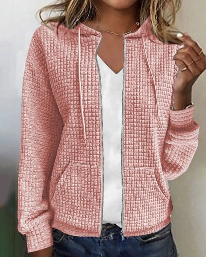 Gebreide Trui Dames Casual Rits Hoodie Vest met Zakken - Roze