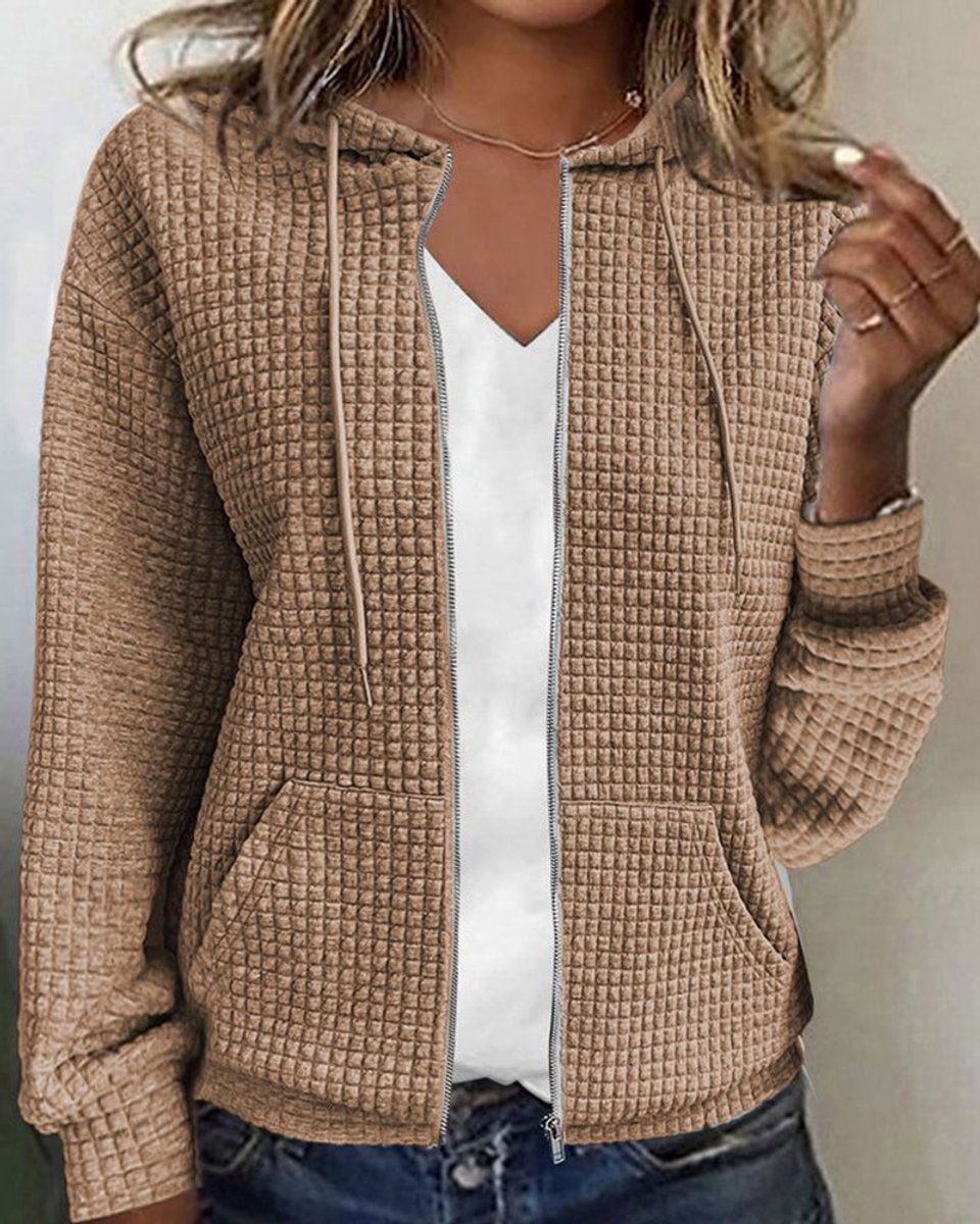 Gebreide Trui Dames Casual Rits Hoodie Vest met Zakken - Khaki