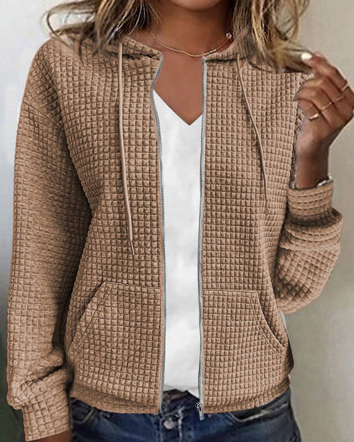 Gebreide Trui Dames Casual Rits Hoodie Vest met Zakken - Khaki