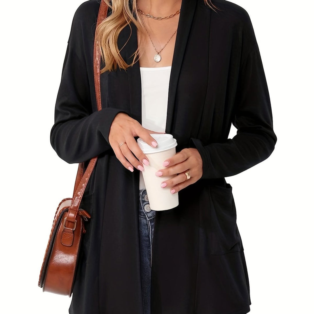 Gebreide trui dames casual vest open voorkant lange mouwen - Zwart