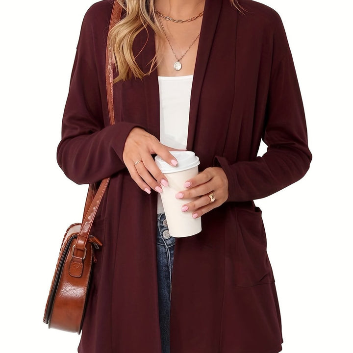 Gebreide trui dames casual vest open voorkant lange mouwen - Bordeaux