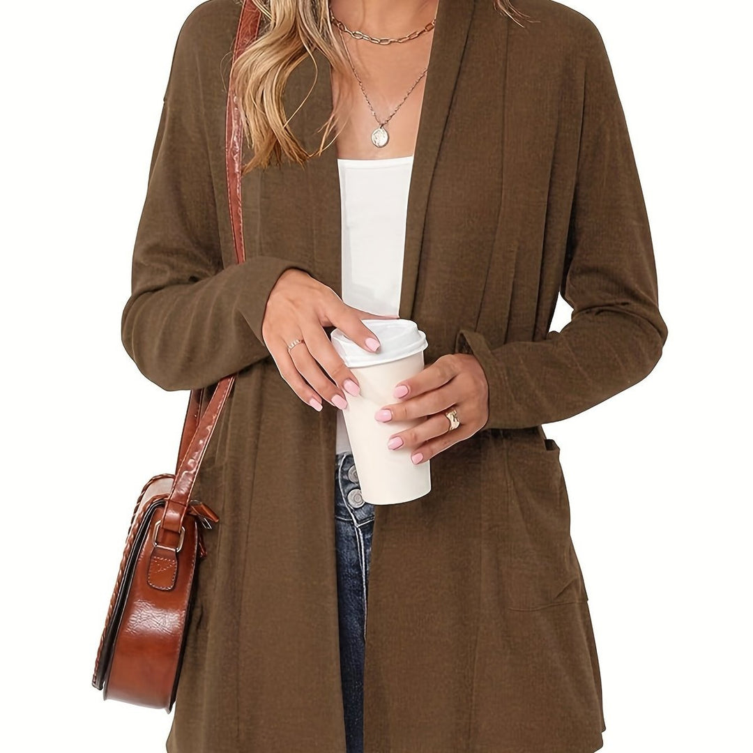 Gebreide trui dames casual vest open voorkant lange mouwen - Koffie