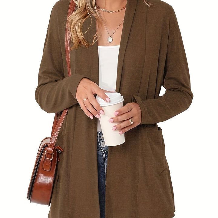Gebreide trui dames casual vest open voorkant lange mouwen - Koffie
