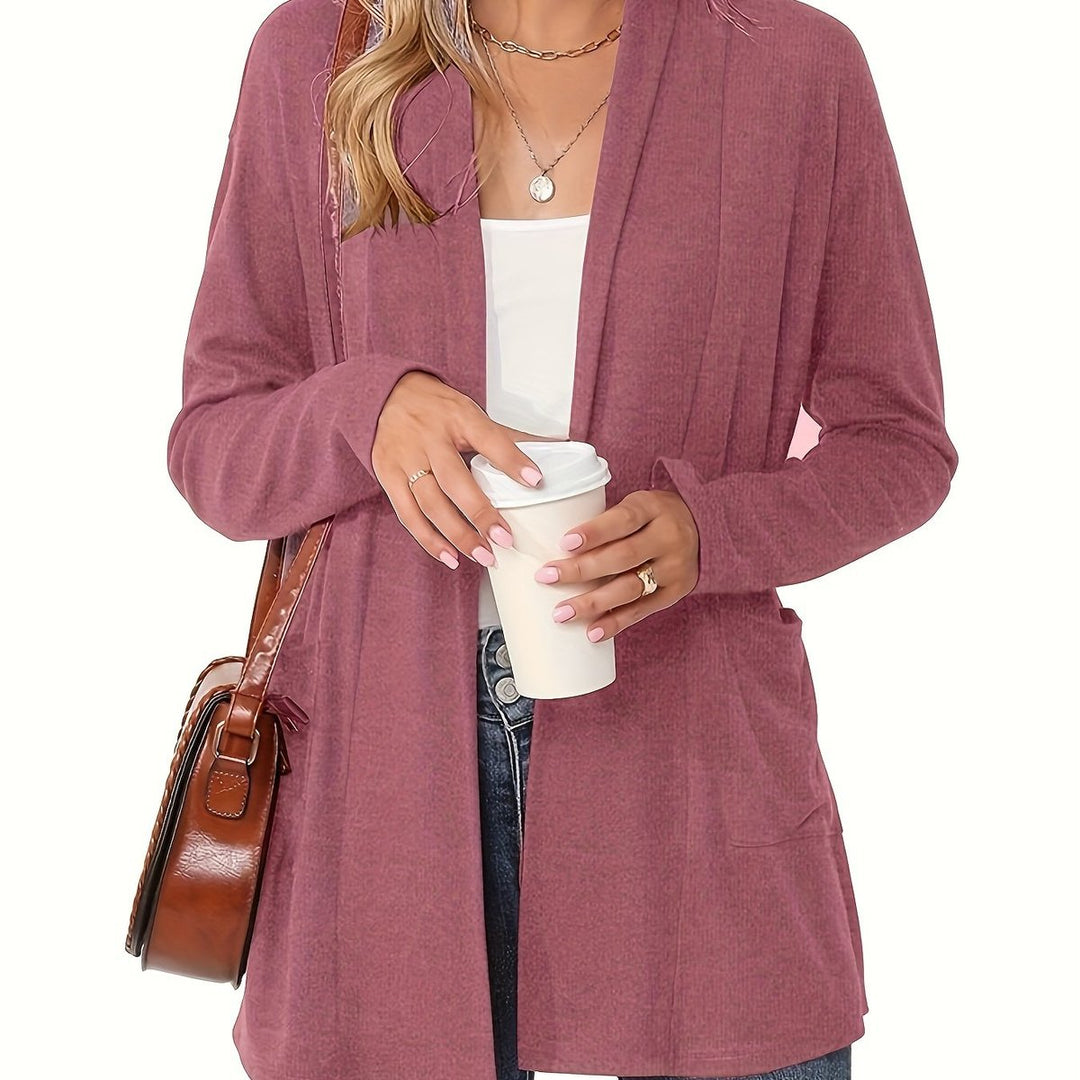 Gebreide trui dames casual vest open voorkant lange mouwen - Fuchsia