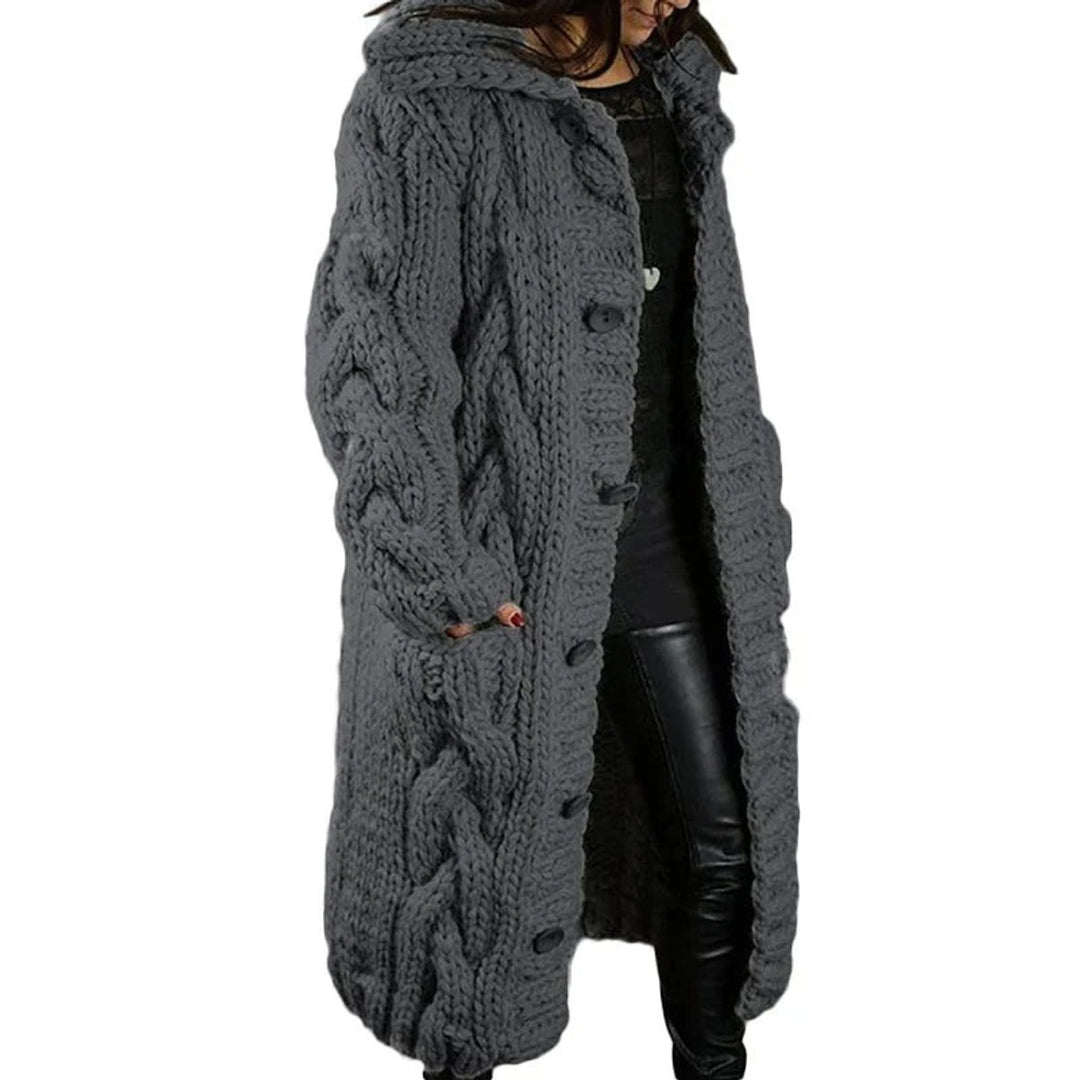 Gebreide Trui Dames Dikke Kabelgebreide Longline Vest met Capuchon - Donkergrijs