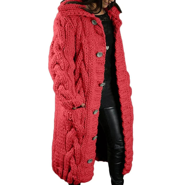 Gebreide Trui Dames Dikke Kabelgebreide Longline Vest met Capuchon - Rood