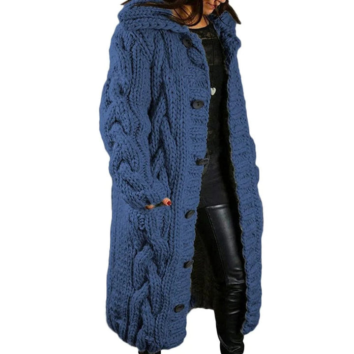 Gebreide Trui Dames Dikke Kabelgebreide Longline Vest met Capuchon - Marineblauw