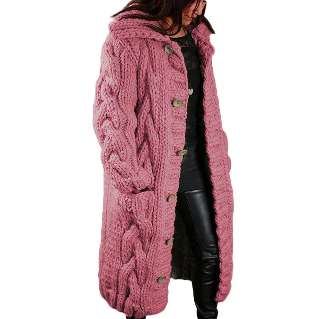 Gebreide Trui Dames Dikke Kabelgebreide Longline Vest met Capuchon - Lichtroze