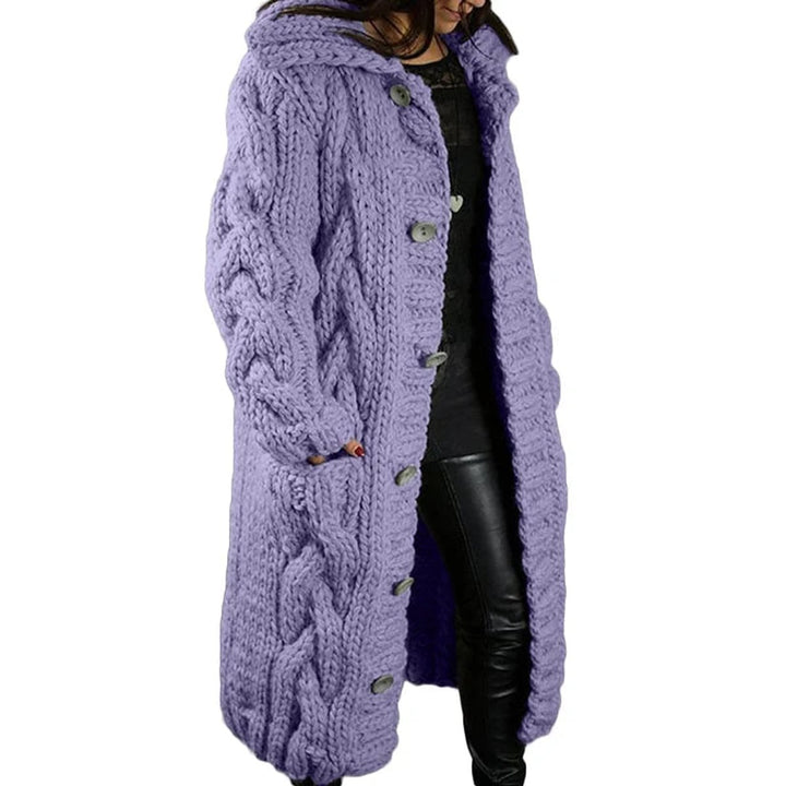 Gebreide Trui Dames Dikke Kabelgebreide Longline Vest met Capuchon - Paars