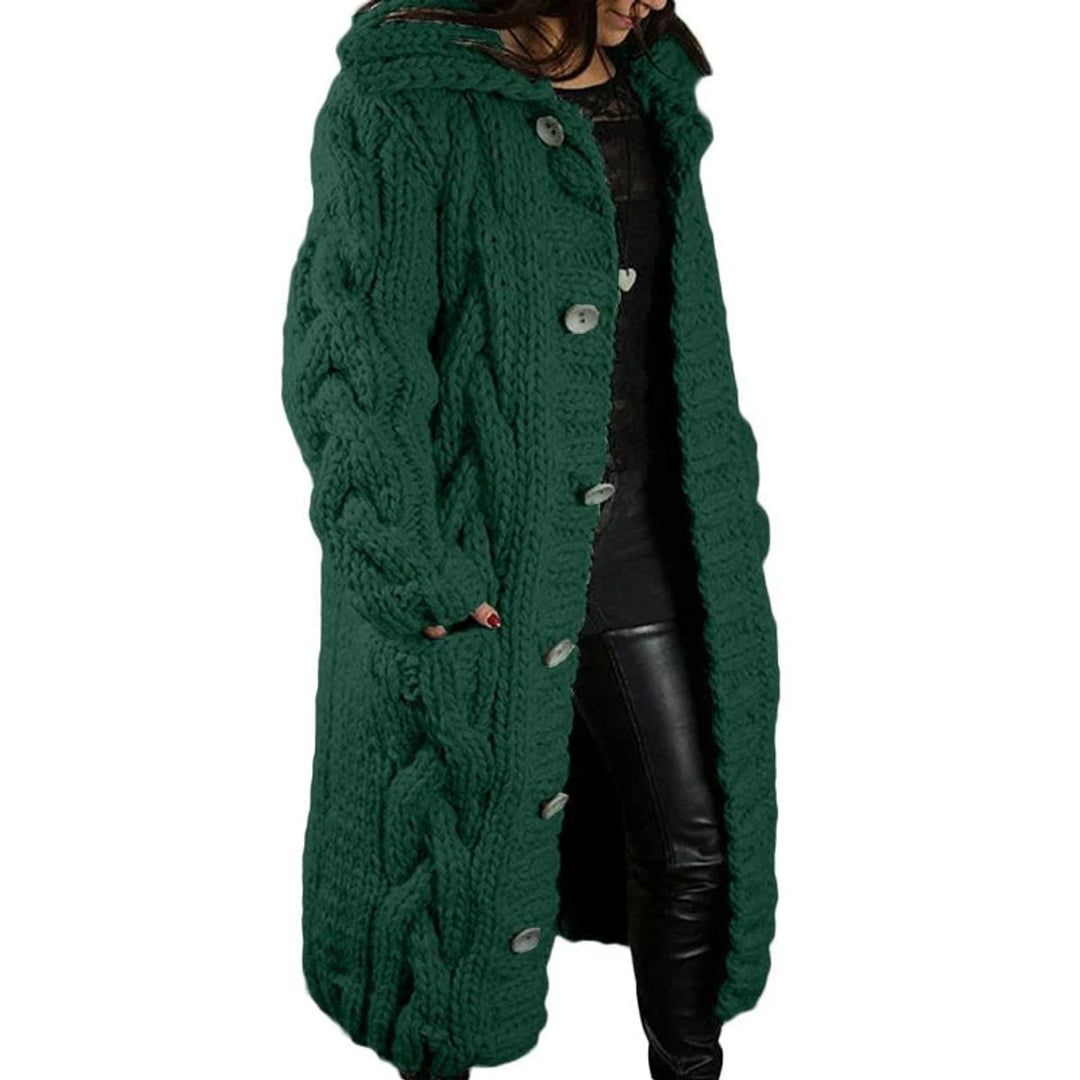 Gebreide Trui Dames Dikke Kabelgebreide Longline Vest met Capuchon - Groen