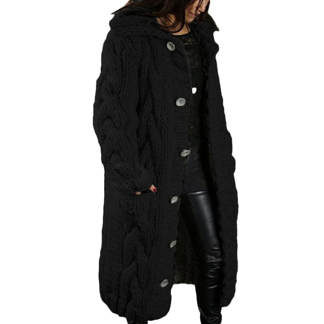 Gebreide Trui Dames Dikke Kabelgebreide Longline Vest met Capuchon - Zwart