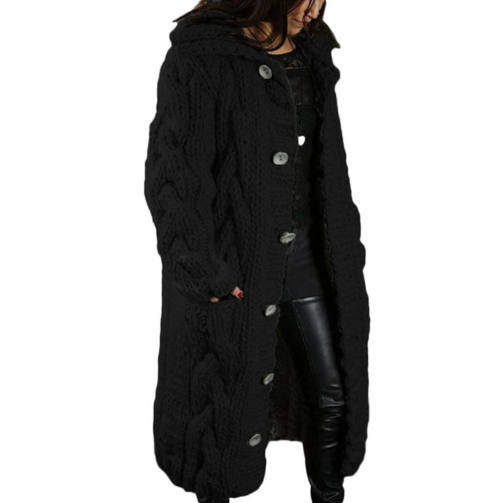 Gebreide Trui Dames Dikke Kabelgebreide Longline Vest met Capuchon - Zwart