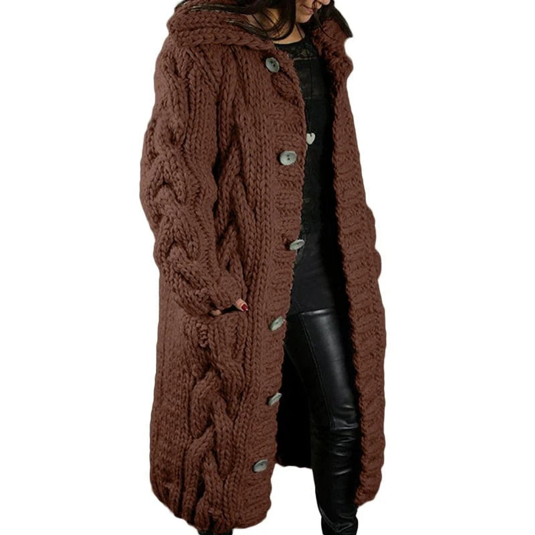 Gebreide Trui Dames Dikke Kabelgebreide Longline Vest met Capuchon - Bruin