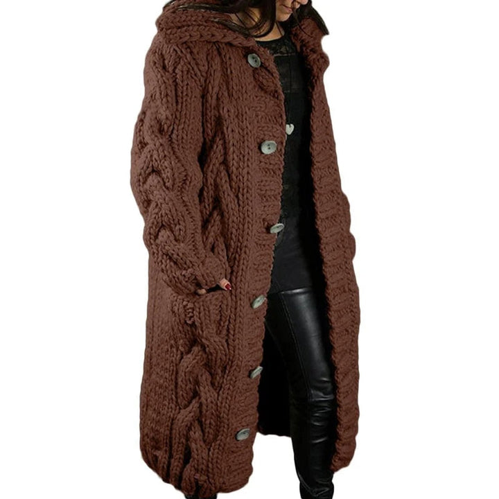 Gebreide Trui Dames Dikke Kabelgebreide Longline Vest met Capuchon - Bruin